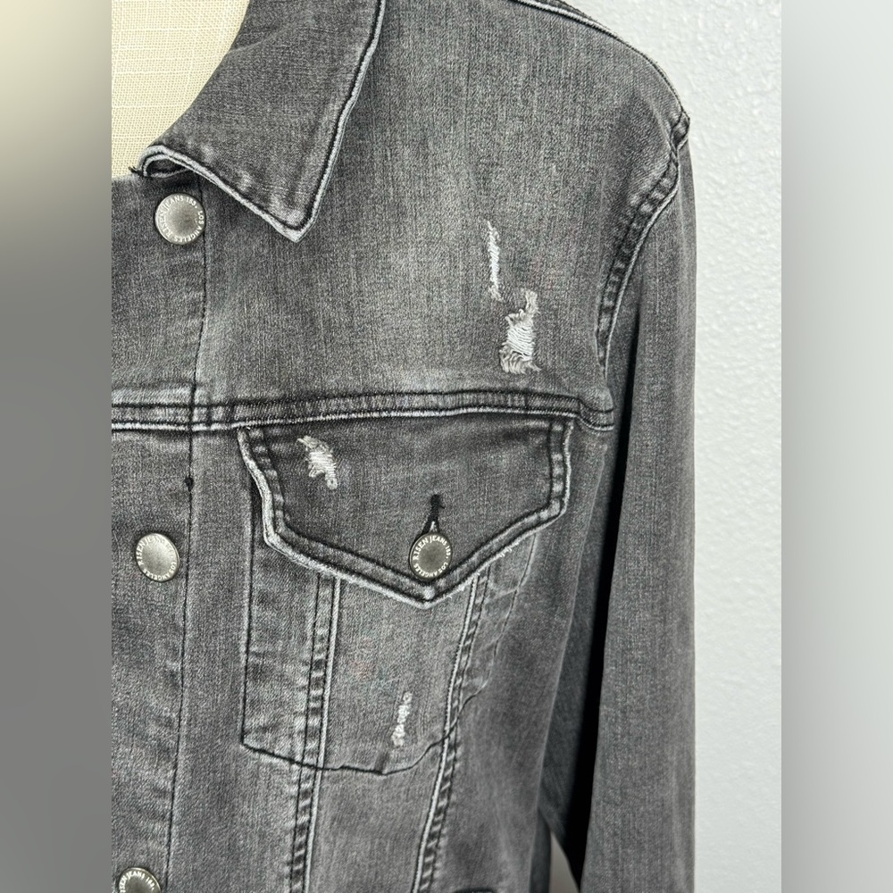 RISEN Distressed Denim Jacket 1XL Button Down Style #XRDJ1115 Charcoal Black - Picture 3 of 9